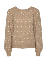 PIECES Cream Long Sleeve Textured Polka Dot Jumper - Image 5 of 5