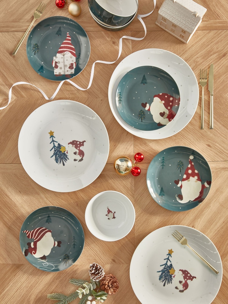 12 Piece Teal Green Christmas Gonk Dinner Set - Image 1 of 4