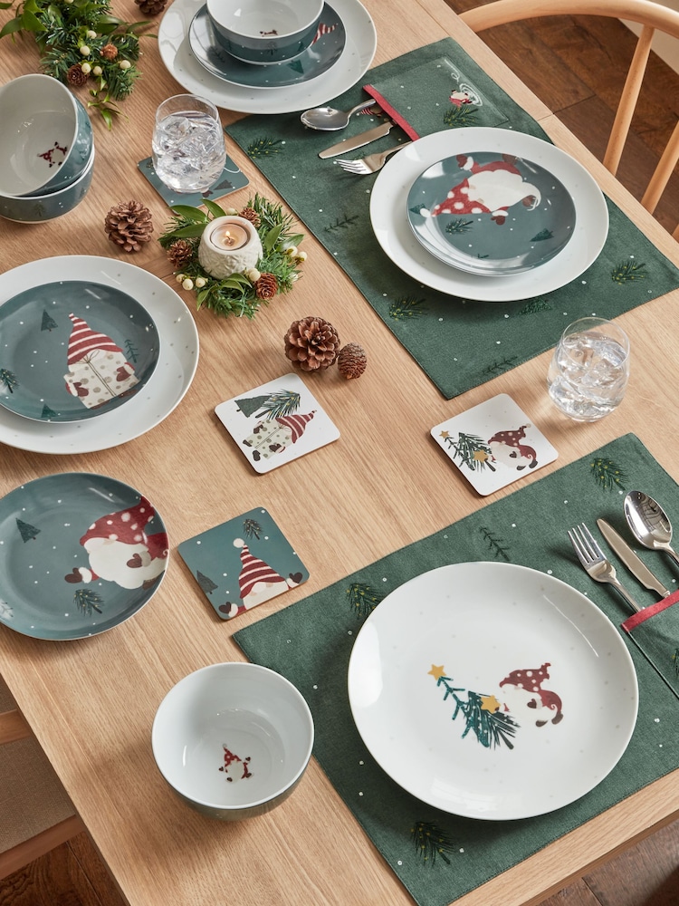 12 Piece Teal Green Christmas Gonk Dinner Set - Image 2 of 4
