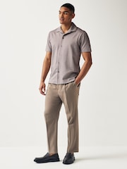 Neutral Geo Cuban Collar Textured Jersey Short Sleeve 100% Cotton Shirt - Image 2 of 7