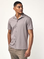 Neutral Geo Cuban Collar Textured Jersey Short Sleeve 100% Cotton Shirt - Image 3 of 7