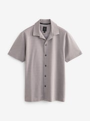 Neutral Geo Cuban Collar Textured Jersey Short Sleeve 100% Cotton Shirt - Image 5 of 7