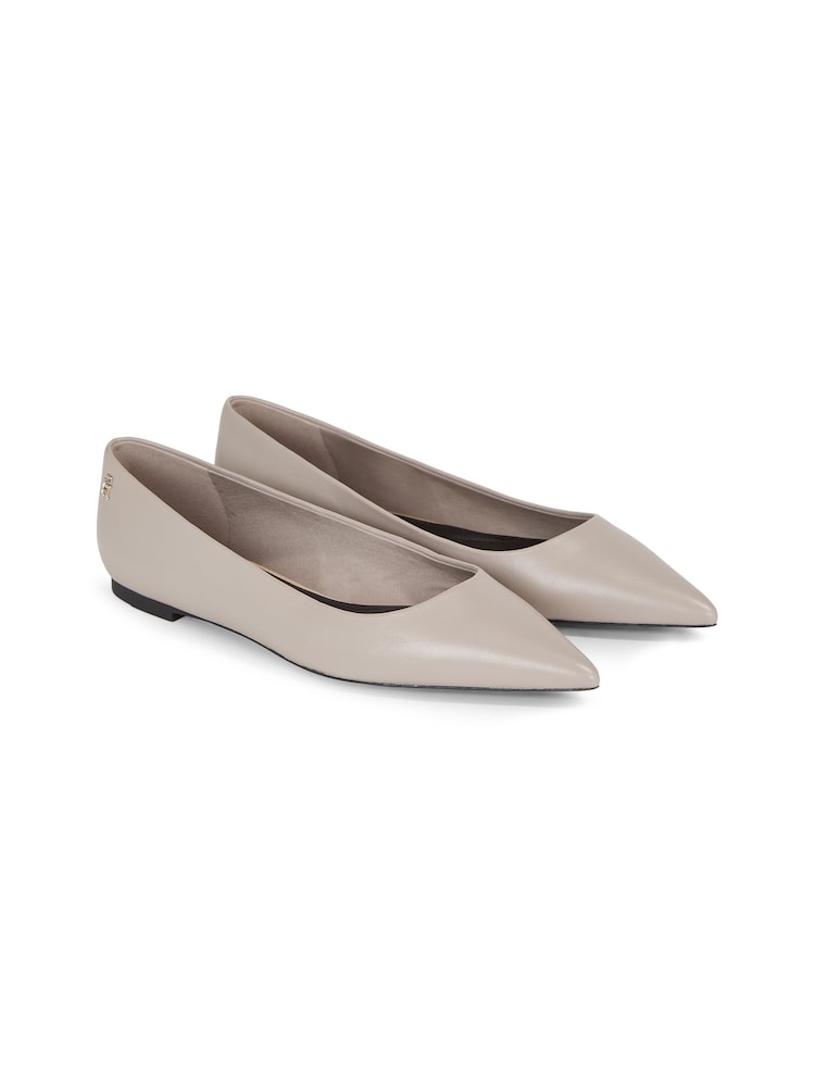 Tommy Hilfiger Cream Essential Pointed Ballerina Pumps - Image 2 of 3