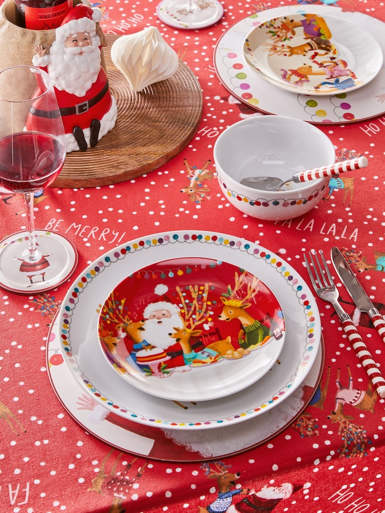 12 Piece Red Christmas Santa and Friends Dinner Set - Image 1 of 5