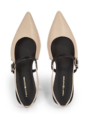 Tommy Hilfiger Leather Sling Cream Ballerina Pumps - Image 5 of 6
