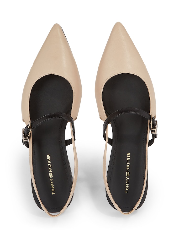 Tommy Hilfiger Leather Sling Cream Ballerina Pumps - Image 5 of 6