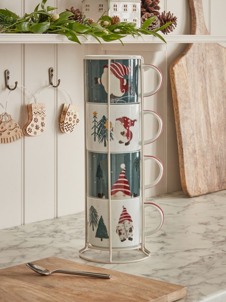Green Christmas Gonk Stacking Mugs Set of 4 - Image 1 of 5