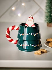Green Christmas Tree with Santa Spoon Mug - Image 1 of 5
