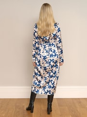 Society 8 Everlyn Blue Puzzle Print Satin Wrap Dress - Image 2 of 4