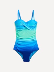 Linzi Blue/Green Capri Bandeau Soft Cupped Tummy Control Swimsuit With Detachable Straps - Image 3 of 5