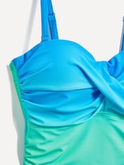 Linzi Blue/Green Capri Bandeau Soft Cupped Tummy Control Swimsuit With Detachable Straps - Image 4 of 5