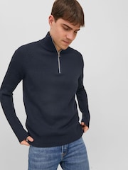 JACK & JONES Blue 1/4 Zip Up Knitted Jumper - Image 3 of 6