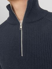 JACK & JONES Blue 1/4 Zip Up Knitted Jumper - Image 4 of 6