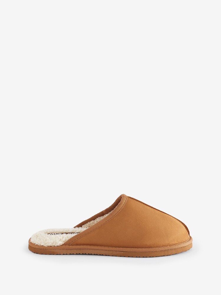 JACK & JONES Brown Borg Lined Slippers - Image 1 of 2