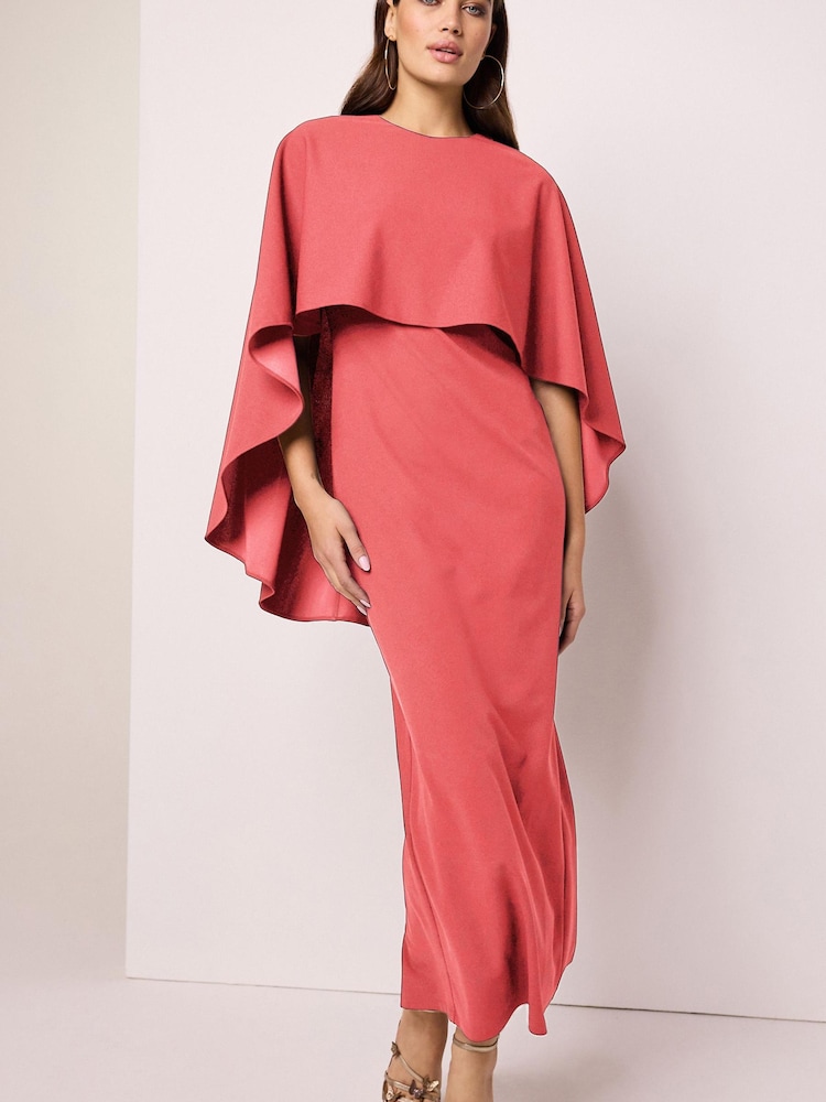 Coral Pink Cape Detail Maxi Dress - Image 1 of 5 Coral Pink Cape Detail Maxi Dress - Image 1 of 5