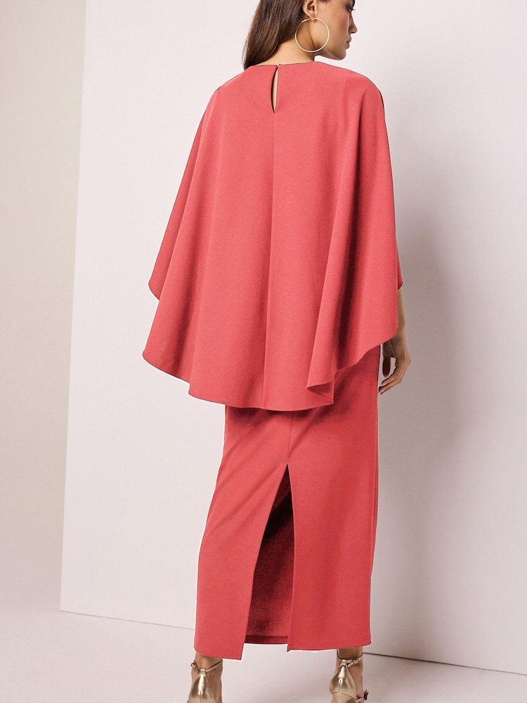 Coral Pink Cape Detail Maxi Dress - Image 2 of 5