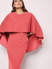 Coral Pink Cape Detail Maxi Dress - Image 3 of 5
