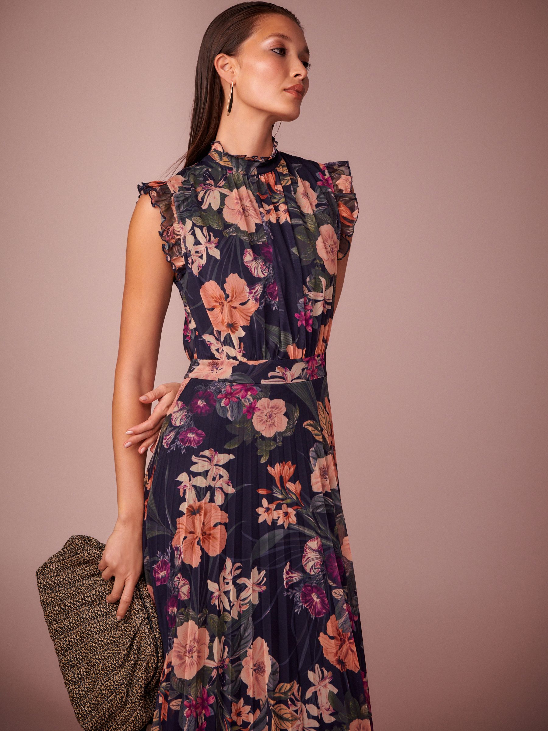Buy Navy Floral Print Pleated Mesh Floral Occasion Midi Dress from Next Ireland