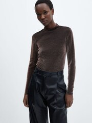 Mango Turtleneck Long-Sleeved Metallic Top - Image 1 of 1