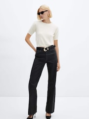 Mango Black Shiny Effect Straight Leg Medium Waist Jeans - Image 2 of 4