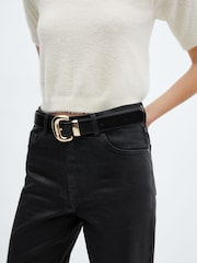 Mango Black Shiny Effect Straight Leg Medium Waist Jeans - Image 4 of 4