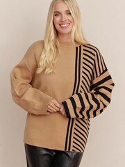 Society 8 Goldie Brown Stripe Batwing Knit Jumper - Image 4 of 5