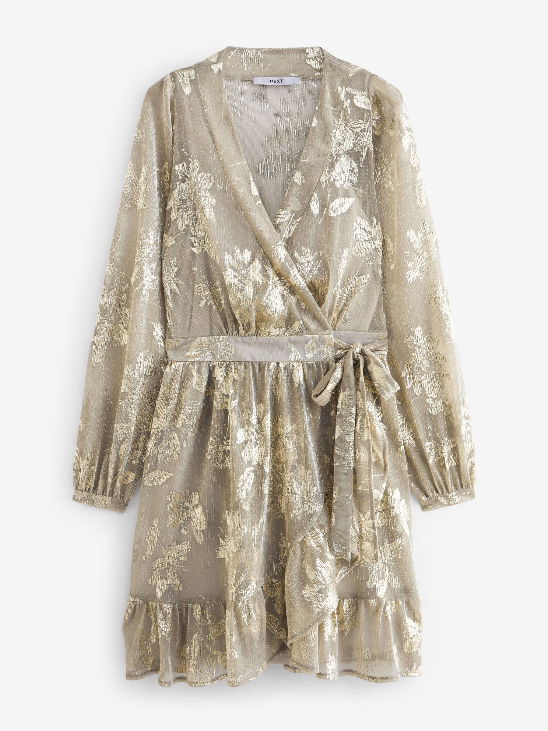 Next Silver Metallic Mini Wrap Ruffle Dress