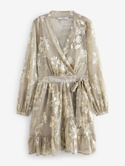 Silver Metallic Mini Wrap Ruffle Dress - Image 5 of 6