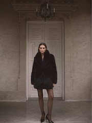 Mango Black Lapels Faux Fur Coat With Collar - Image 4 of 6