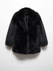 Mango Black Lapels Faux Fur Coat With Collar - Image 5 of 6