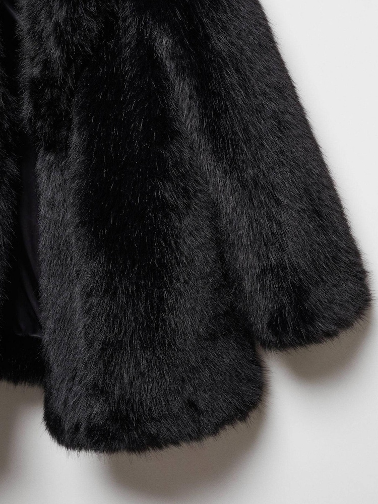 Mango Black Lapels Faux Fur Coat With Collar - Image 6 of 6