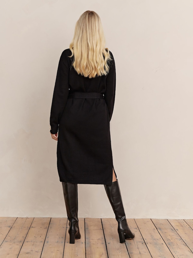 Society 8 Arwen Black Belted Knit Dress - Image 2 of 5