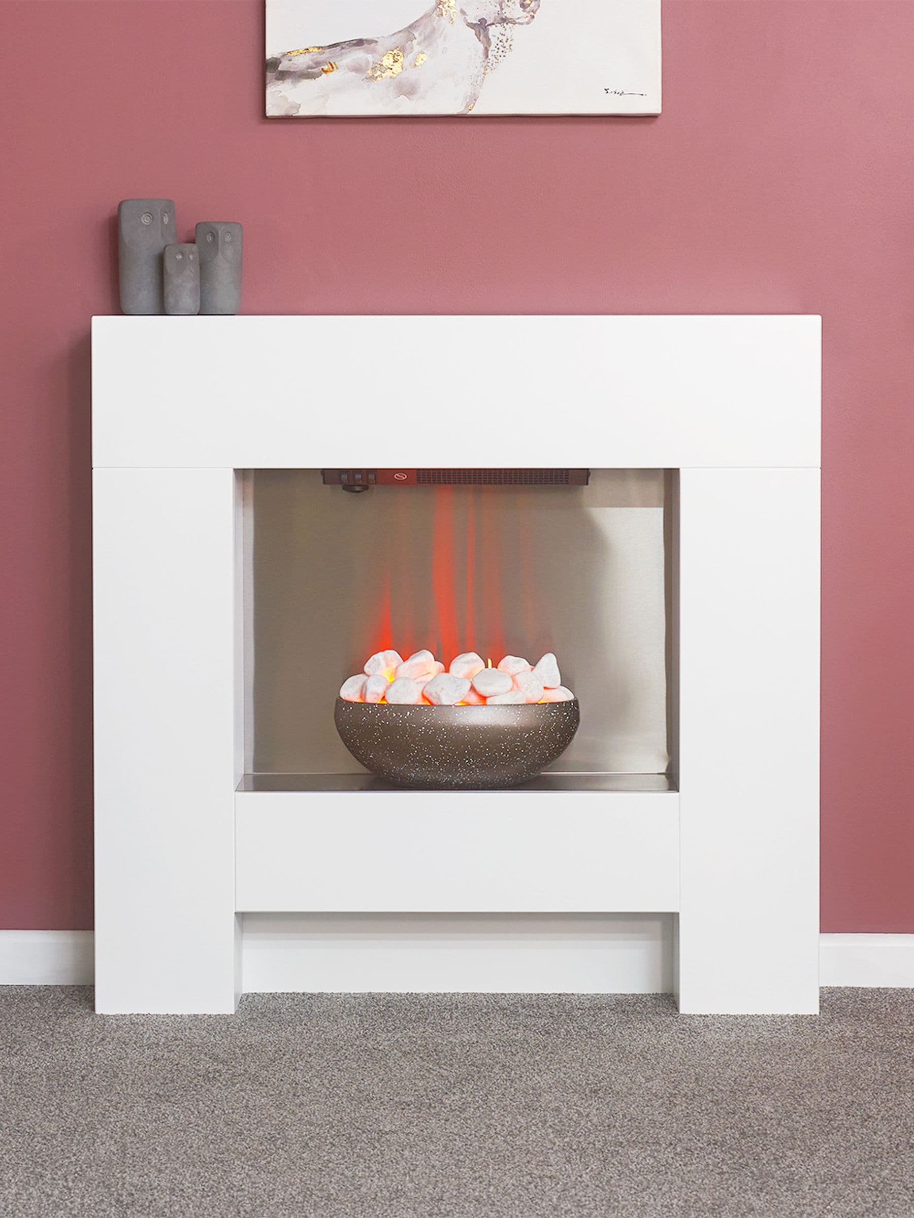 Adam Unisex White Cubist Electric Fireplace Suite