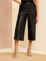 Love & Roses Black Petite Faux Leather Culotte Trousers - Image 1 of 4