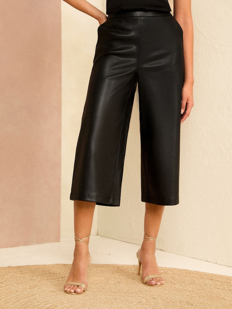 Love & Roses Black Petite Faux Leather Culotte Trousers - Image 1 of 4