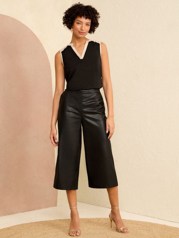 Love & Roses Black Petite Faux Leather Culotte Trousers - Image 4 of 4