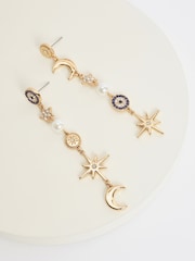 Mood Gold Tone Celestial Mismatch Drops Earrings - Image 1 of 3