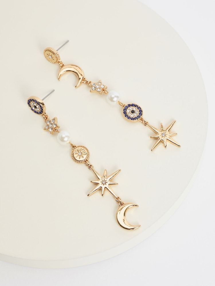 Mood Gold Tone Celestial Mismatch Drops Earrings - Image 1 of 3