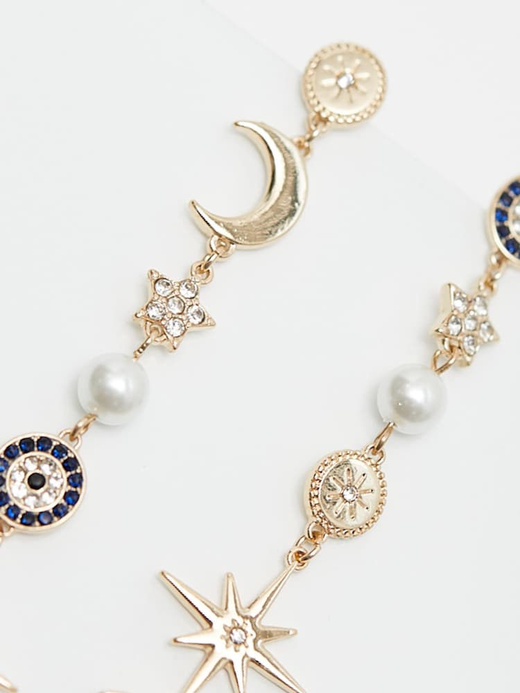 Mood Gold Tone Celestial Mismatch Drops Earrings - Image 2 of 3