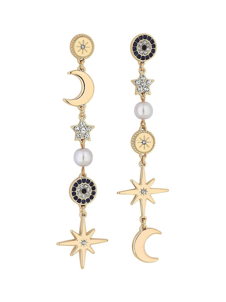 Mood Gold Tone Celestial Mismatch Drops Earrings - Image 3 of 3