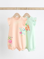 Pastel Pink/ Blue Animal 100% Cotton Baby Rompers 2 Pack - Image 1 of 7