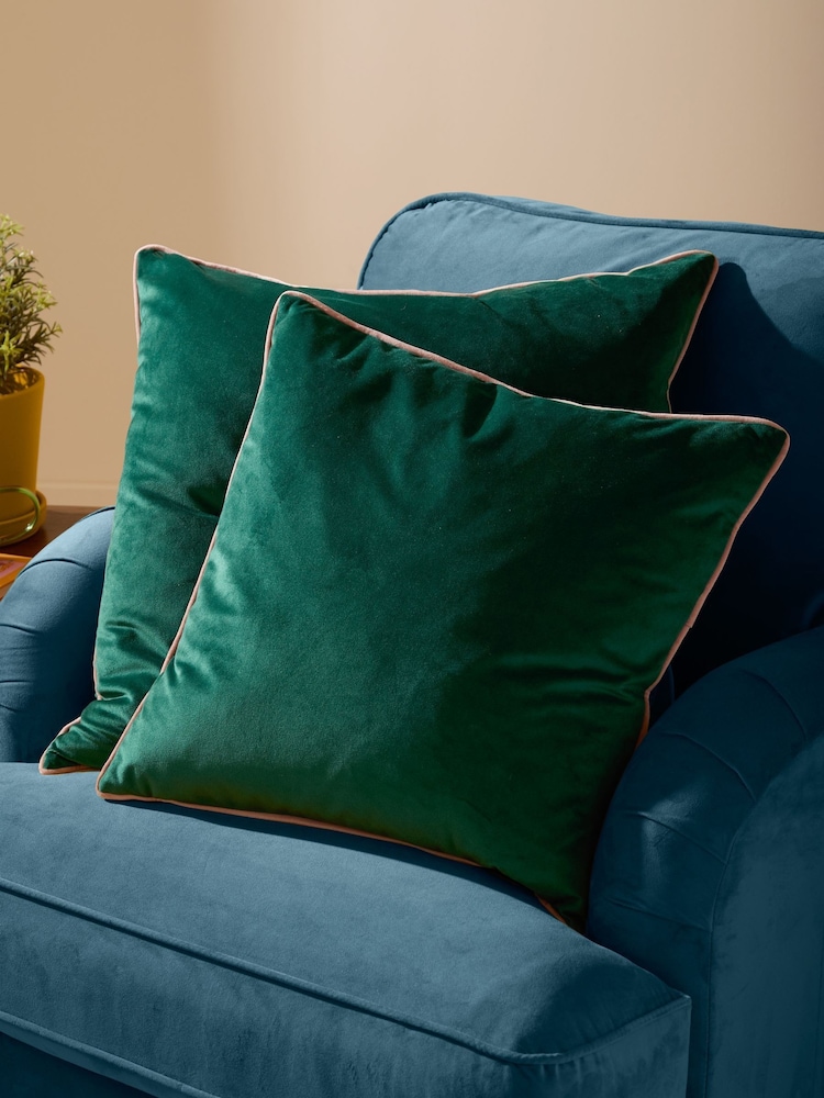 Furn Green Meridian Velvet 45cm X 45cm Cushion Cover - Image 2 of 5