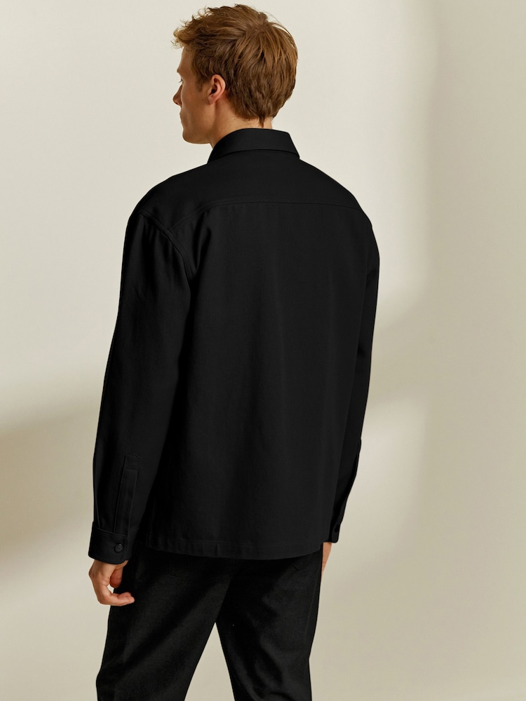 Black Twin Pocket Cotton Shacket Overshirt - Image 3 of 9