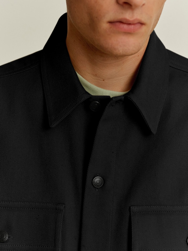 Black Twin Pocket Cotton Shacket Overshirt - Image 5 of 9
