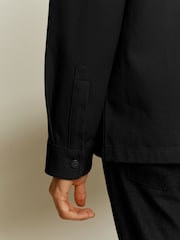 Black Twin Pocket Cotton Shacket Overshirt - Image 6 of 9