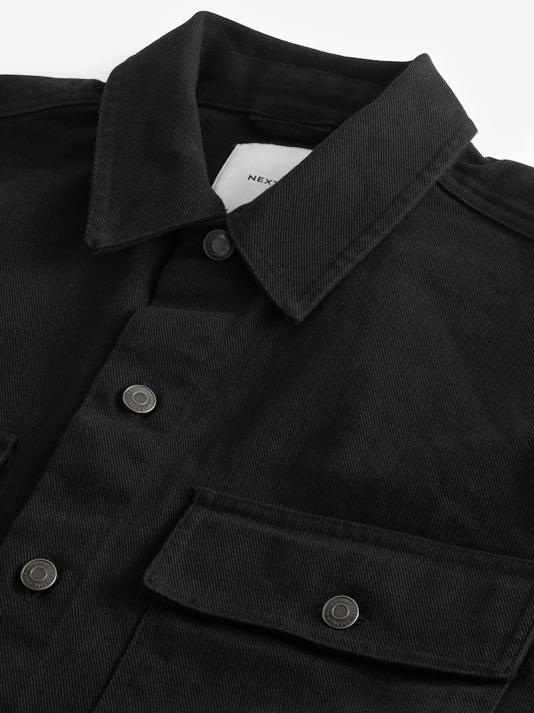 Black Twin Pocket Cotton Shacket Overshirt - Image 8 of 9