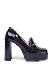 Nine West Womens  'Tamika' Croc Effect Block Heel Platform Black Loafers - Image 1 of 2