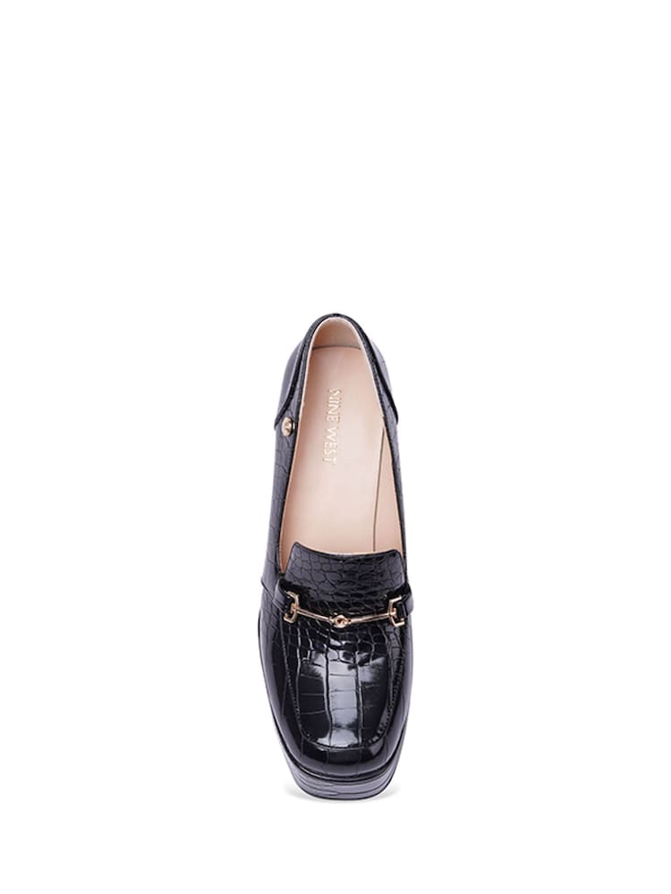 Nine West Womens  'Tamika' Croc Effect Block Heel Platform Black Loafers - Image 2 of 2