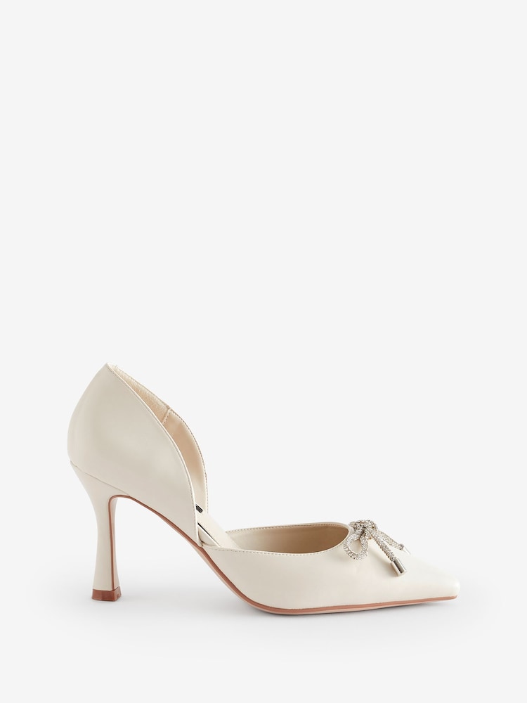 Nine West Womens 'Mangie' Spool Heel Evening White Shoes with Bow Detail - Image 1 of 4