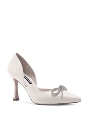 Nine West Womens 'Mangie' Spool Heel Evening White Shoes with Bow Detail - Image 3 of 4